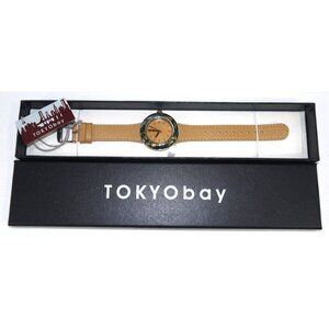 TOKYOBAY round analog quartz watch with green & brown tortoise shell pattern NEW